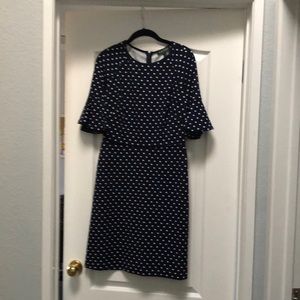 Navy blue/white polka dot knee length dress. Size 4. Ralph Lauren.